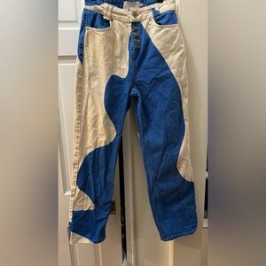 House of Sunny Blue and Cream Straight Jeans sz 4